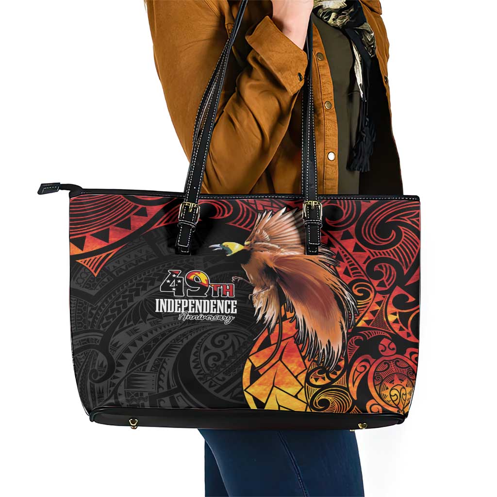 Papua New Guinea Leather Tote Bag Grunge Style 49th Independence Anni LT7 - Polynesian Pride