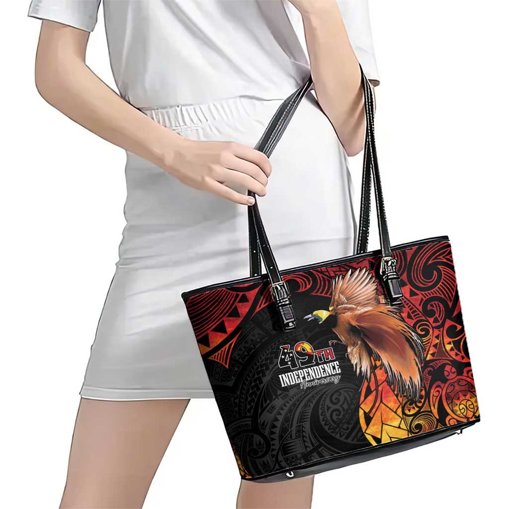 Papua New Guinea Leather Tote Bag Grunge Style 49th Independence Anni LT7 - Polynesian Pride