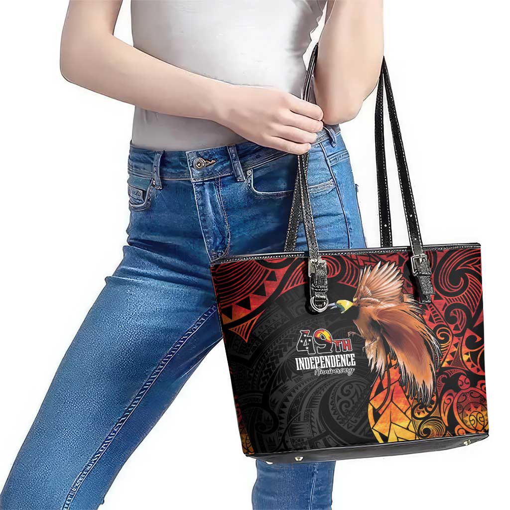 Papua New Guinea Leather Tote Bag Grunge Style 49th Independence Anni LT7 - Polynesian Pride