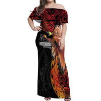Papua New Guinea Personalised Off Shoulder Maxi Dress Grunge Style 49th Independence Anni LT7 Women Black Red - Polynesian Pride