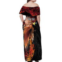 Papua New Guinea Personalised Off Shoulder Maxi Dress Grunge Style 49th Independence Anni LT7 - Polynesian Pride