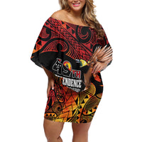 Papua New Guinea Personalised Off Shoulder Short Dress Grunge Style 49th Independence Anni LT7 Women Black Red - Polynesian Pride
