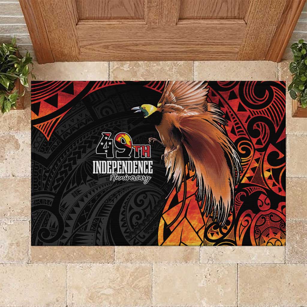 Papua New Guinea Rubber Doormat Grunge Style 49th Independence Anni LT7 Black Red - Polynesian Pride