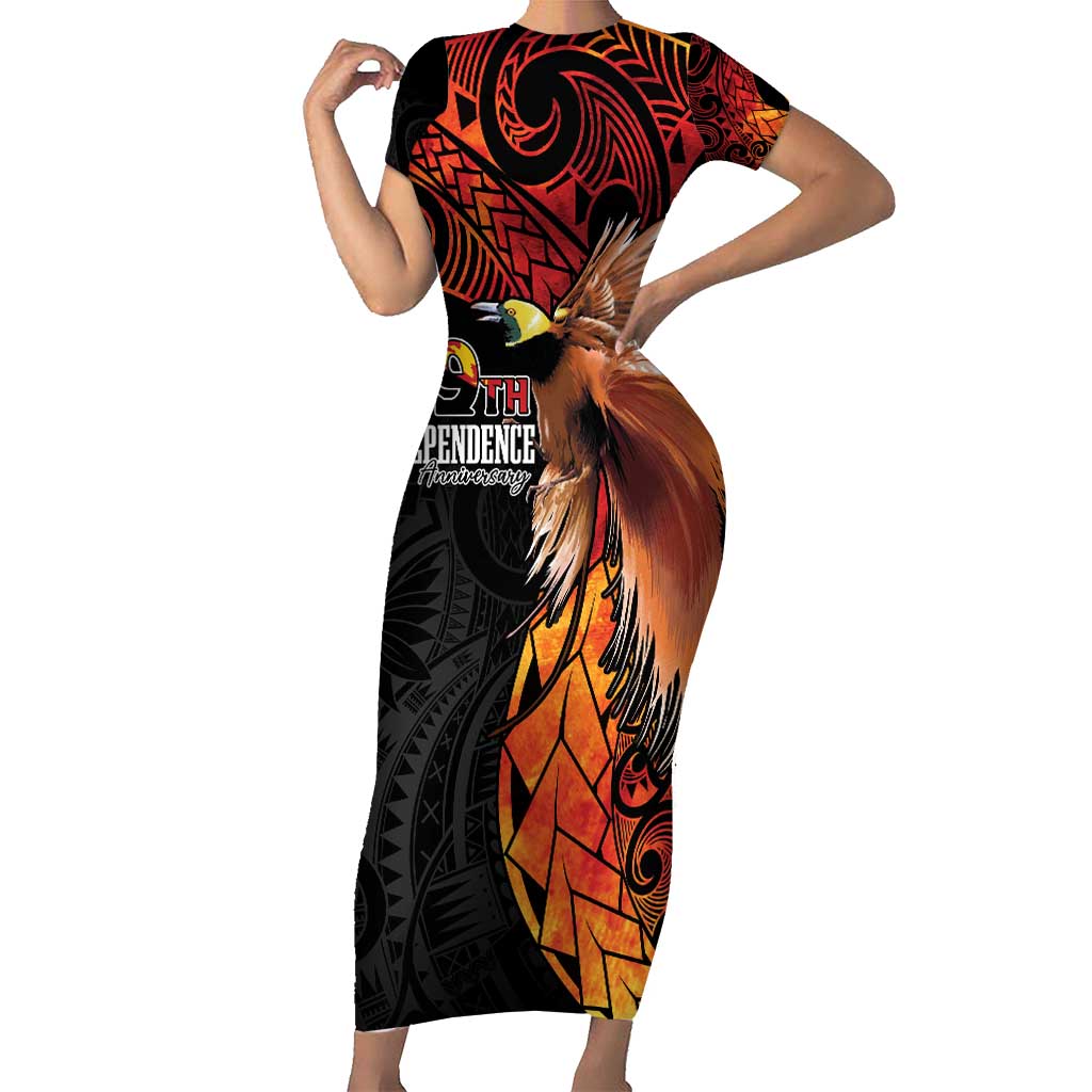 Papua New Guinea Personalised Short Sleeve Bodycon Dress Grunge Style 49th Independence Anni