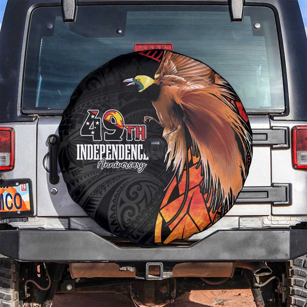 Papua New Guinea Spare Tire Cover Grunge Style 49th Independence Anni LT7 Black Red - Polynesian Pride