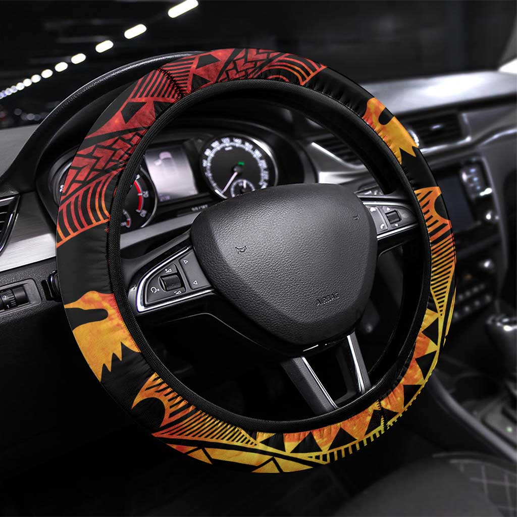 Papua New Guinea Steering Wheel Cover Grunge Style 49th Independence Anni LT7 Universal Fit Black Red - Polynesian Pride