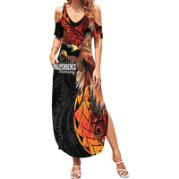 Papua New Guinea Personalised Summer Maxi Dress Grunge Style 49th Independence Anni LT7 Women Black Red - Polynesian Pride