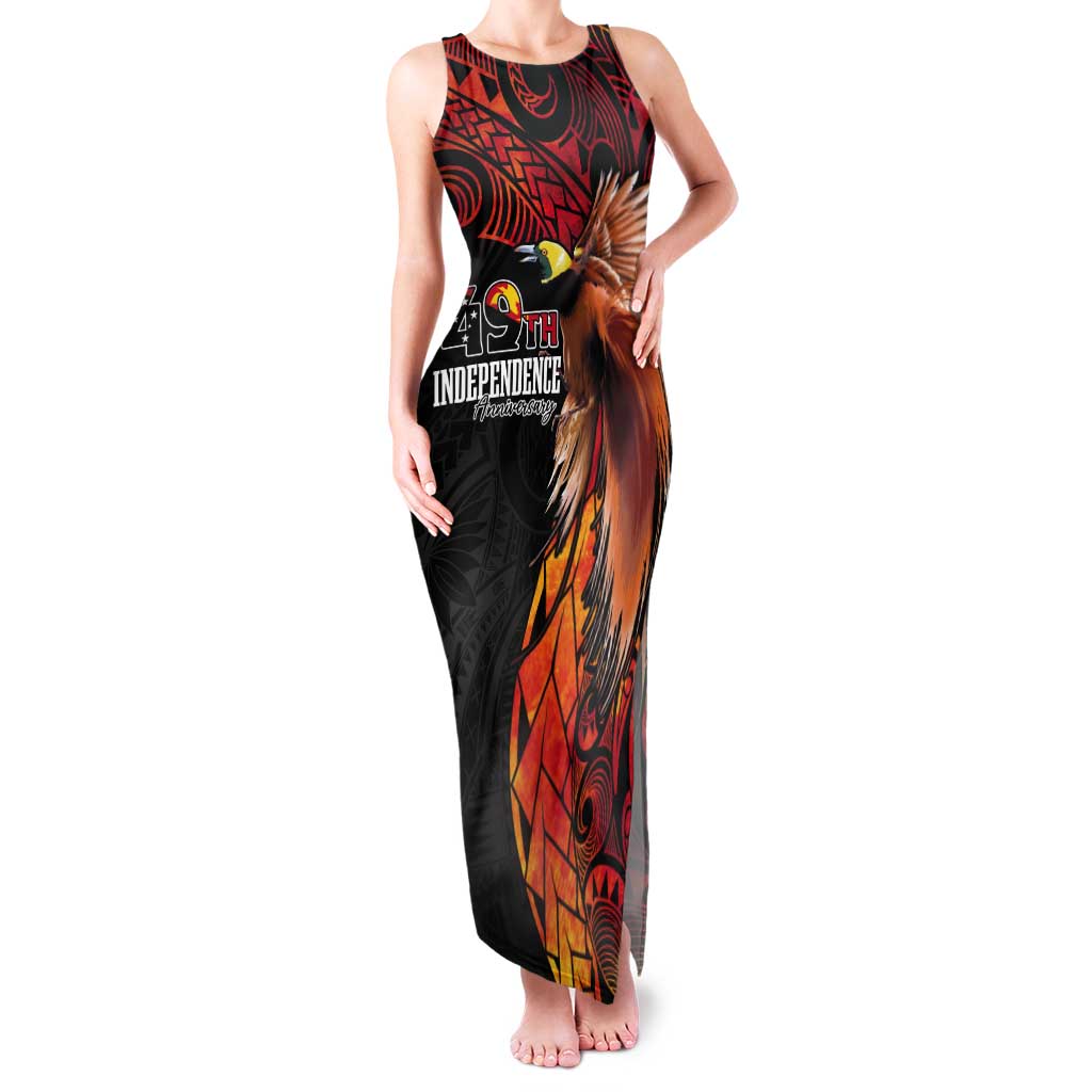 Papua New Guinea Personalised Tank Maxi Dress Grunge Style 49th Independence Anni LT7 Women Black Red - Polynesian Pride