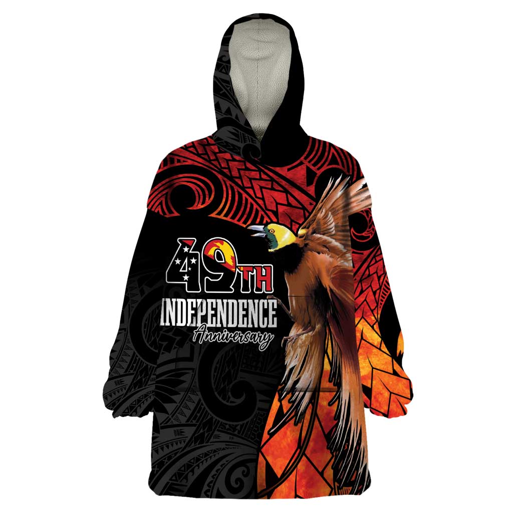 Papua New Guinea Personalised Wearable Blanket Hoodie Grunge Style 49th Independence Anni LT7 One Size Black Red - Polynesian Pride