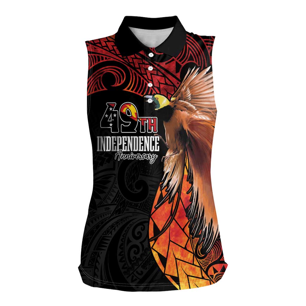 Papua New Guinea Personalised Women Sleeveless Polo Shirt Grunge Style 49th Independence Anni