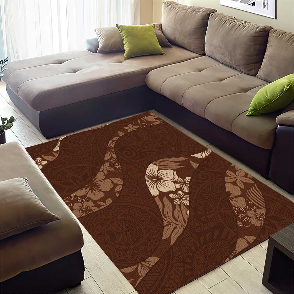 Aloha Hawaii Floral Tapa Area Rug Patchwork Mocha - Polynesian Pride