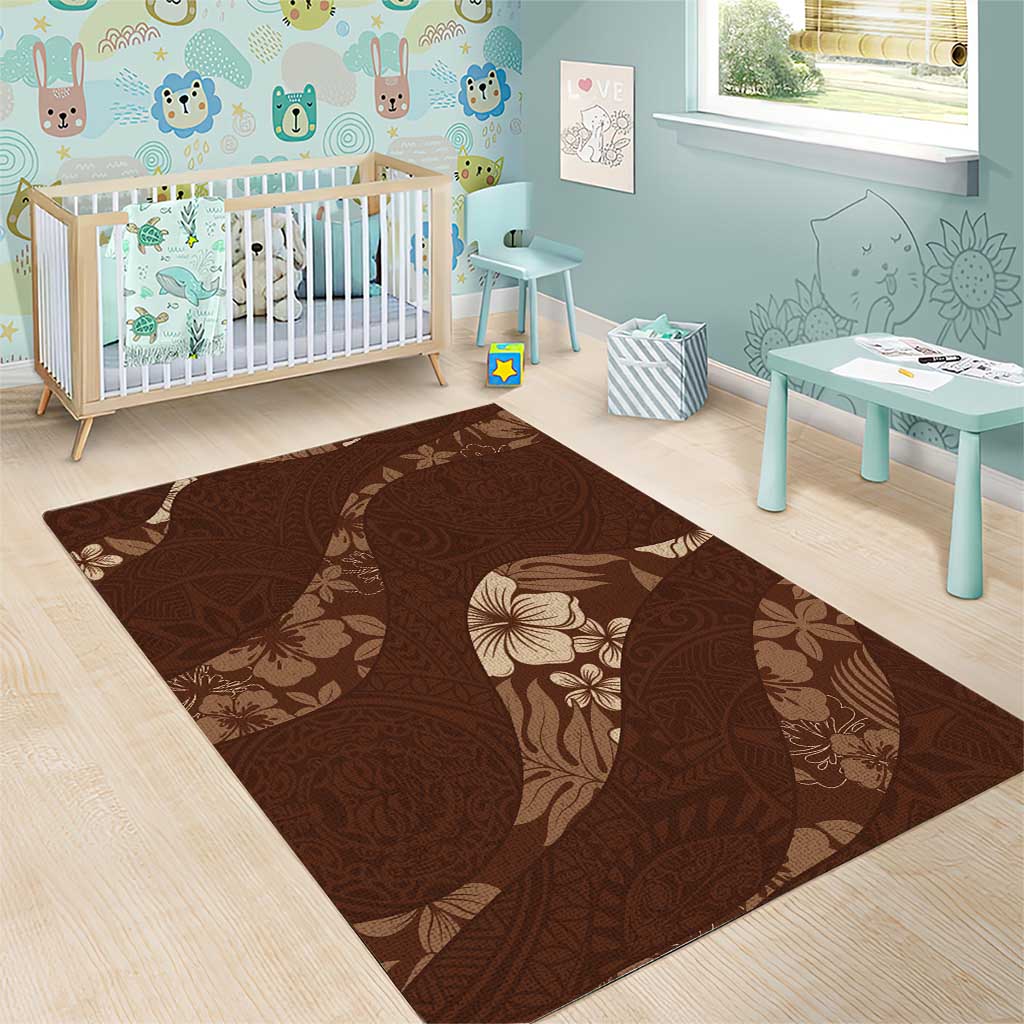 Aloha Hawaii Floral Tapa Area Rug Patchwork Mocha - Polynesian Pride
