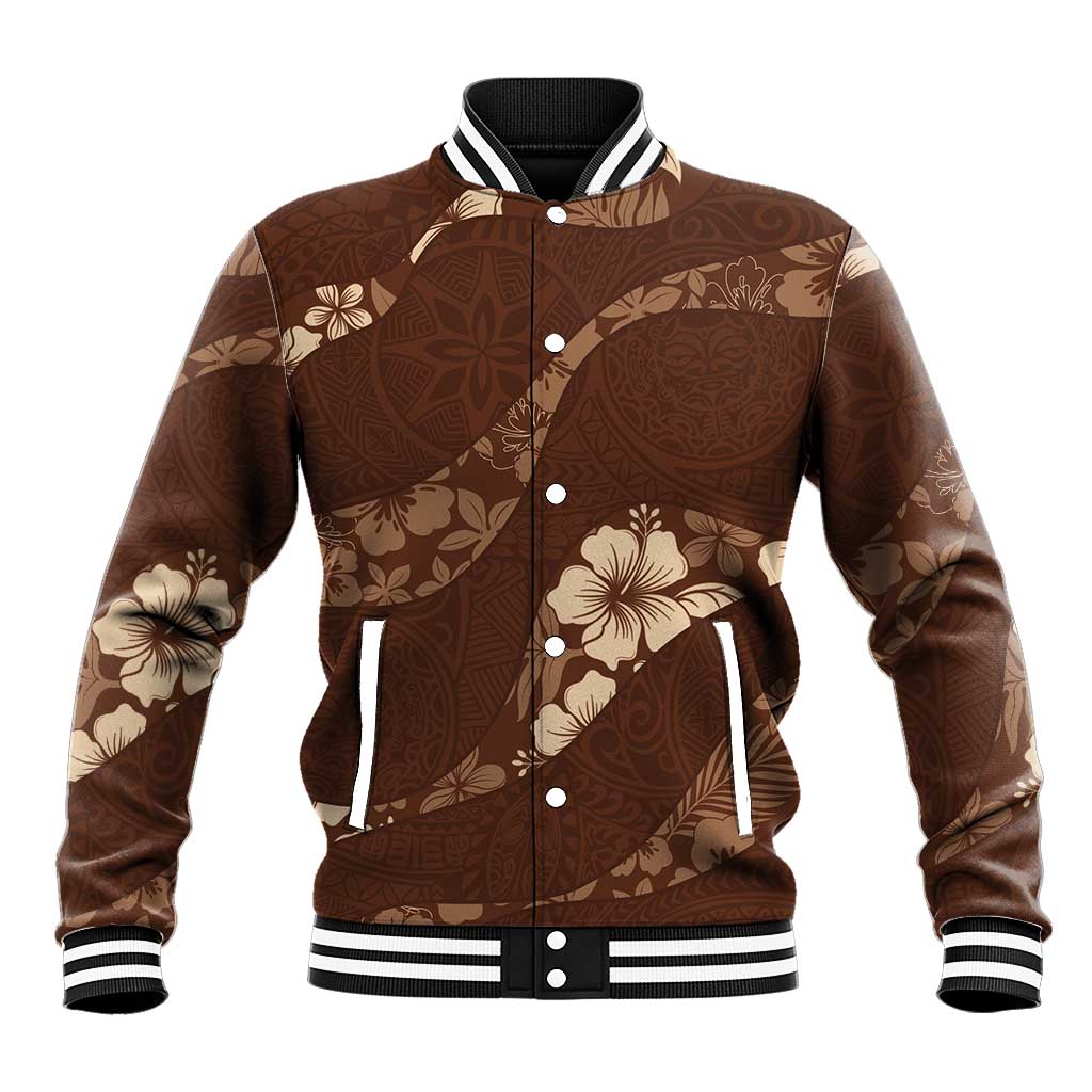Aloha Hawaii Floral Tapa Baseball Jacket Patchwork Mocha LT7 Unisex Mocha - Polynesian Pride