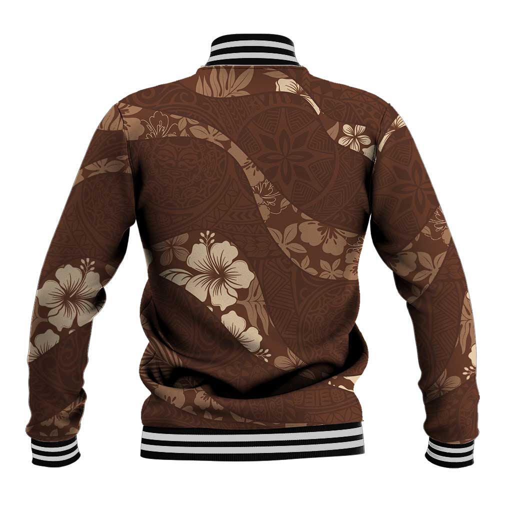 Aloha Hawaii Floral Tapa Baseball Jacket Patchwork Mocha LT7 - Polynesian Pride