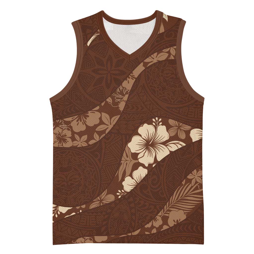 Aloha Hawaii Floral Tapa Basketball Jersey Patchwork Mocha LT7 Unisex Mocha - Polynesian Pride