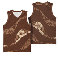 Aloha Hawaii Floral Tapa Basketball Jersey Patchwork Mocha LT7 - Polynesian Pride
