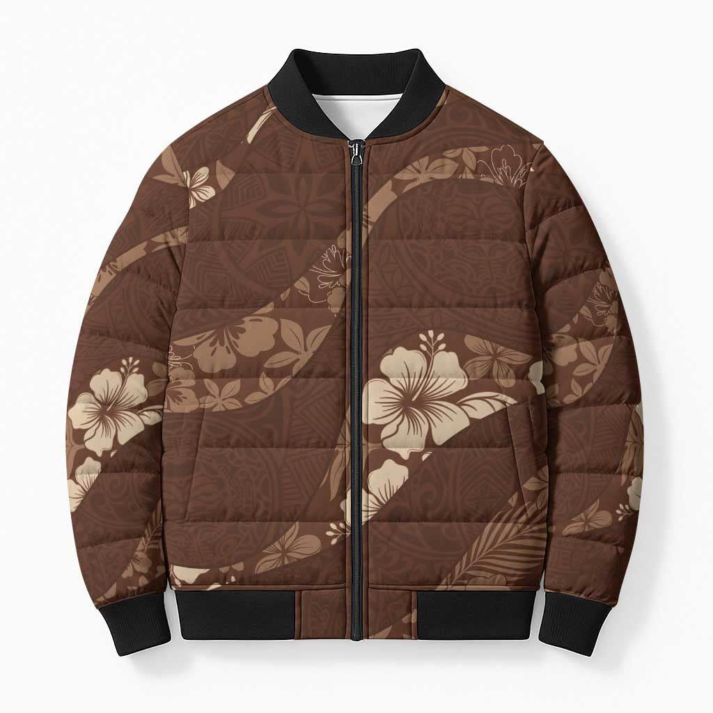 Aloha Hawaii Floral Tapa Bomber Puffer Jacket Patchwork Mocha LT7 Unisex Mocha - Polynesian Pride