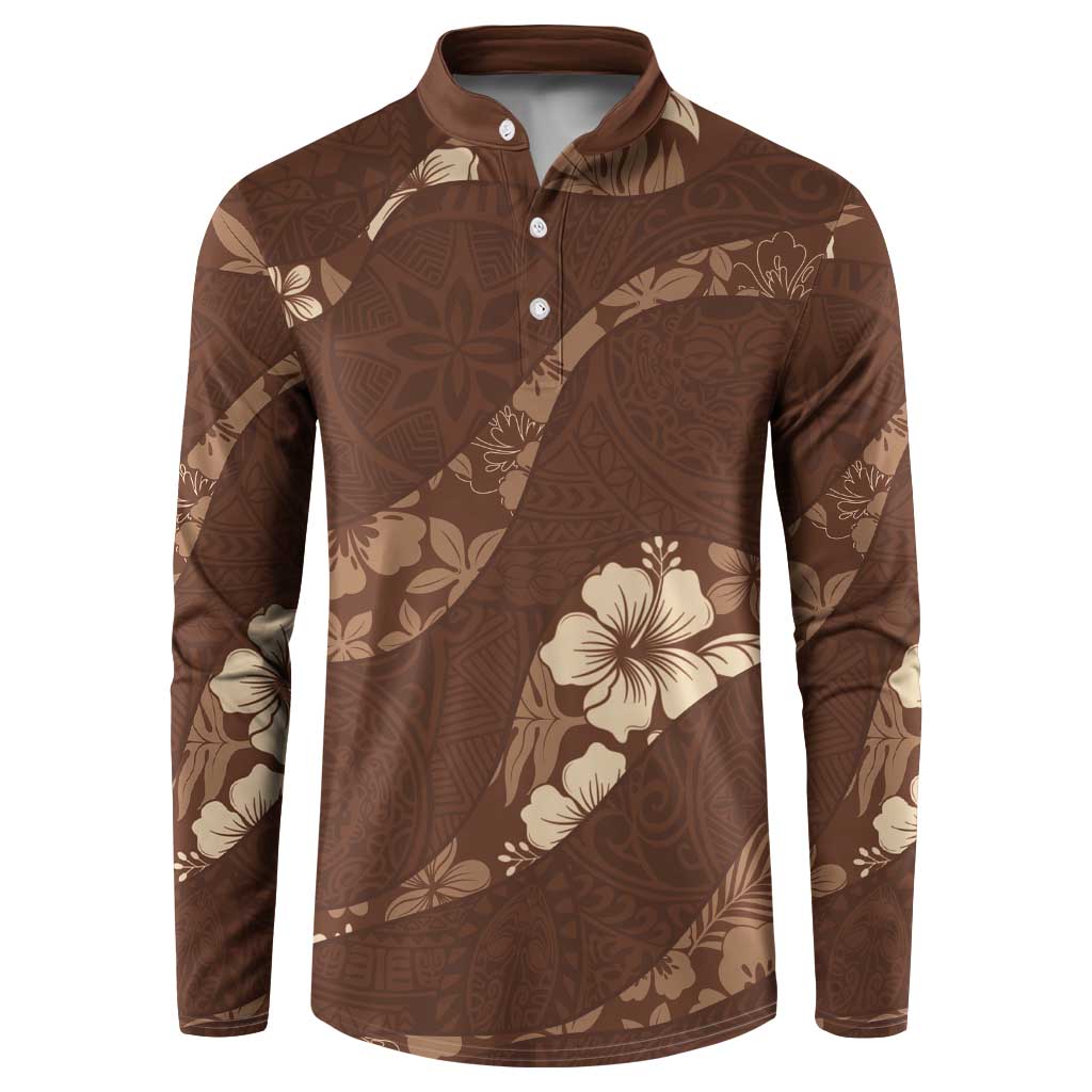 Aloha Hawaii Floral Tapa Button Sweatshirt Patchwork Mocha LT7 Mocha - Polynesian Pride