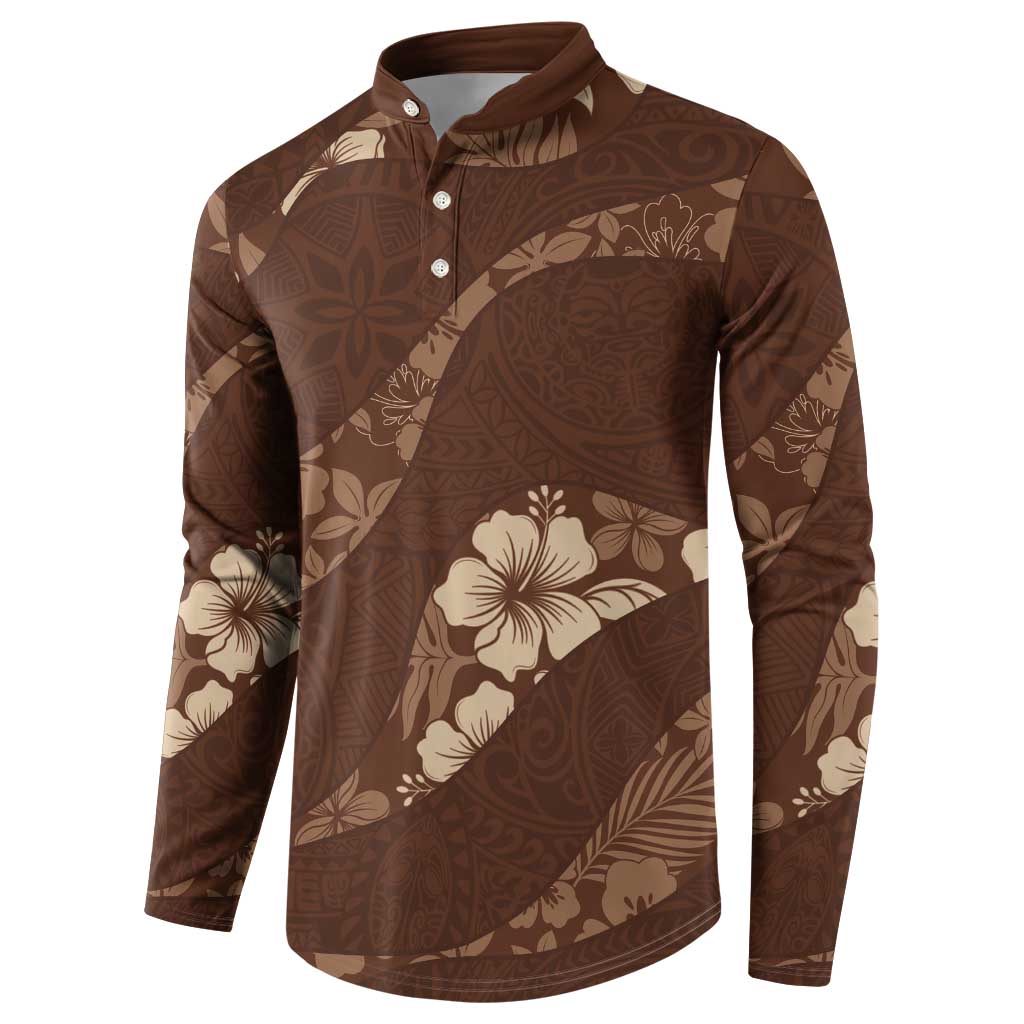 Aloha Hawaii Floral Tapa Button Sweatshirt Patchwork Mocha LT7 - Polynesian Pride
