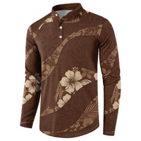 Aloha Hawaii Floral Tapa Button Sweatshirt Patchwork Mocha LT7 - Polynesian Pride