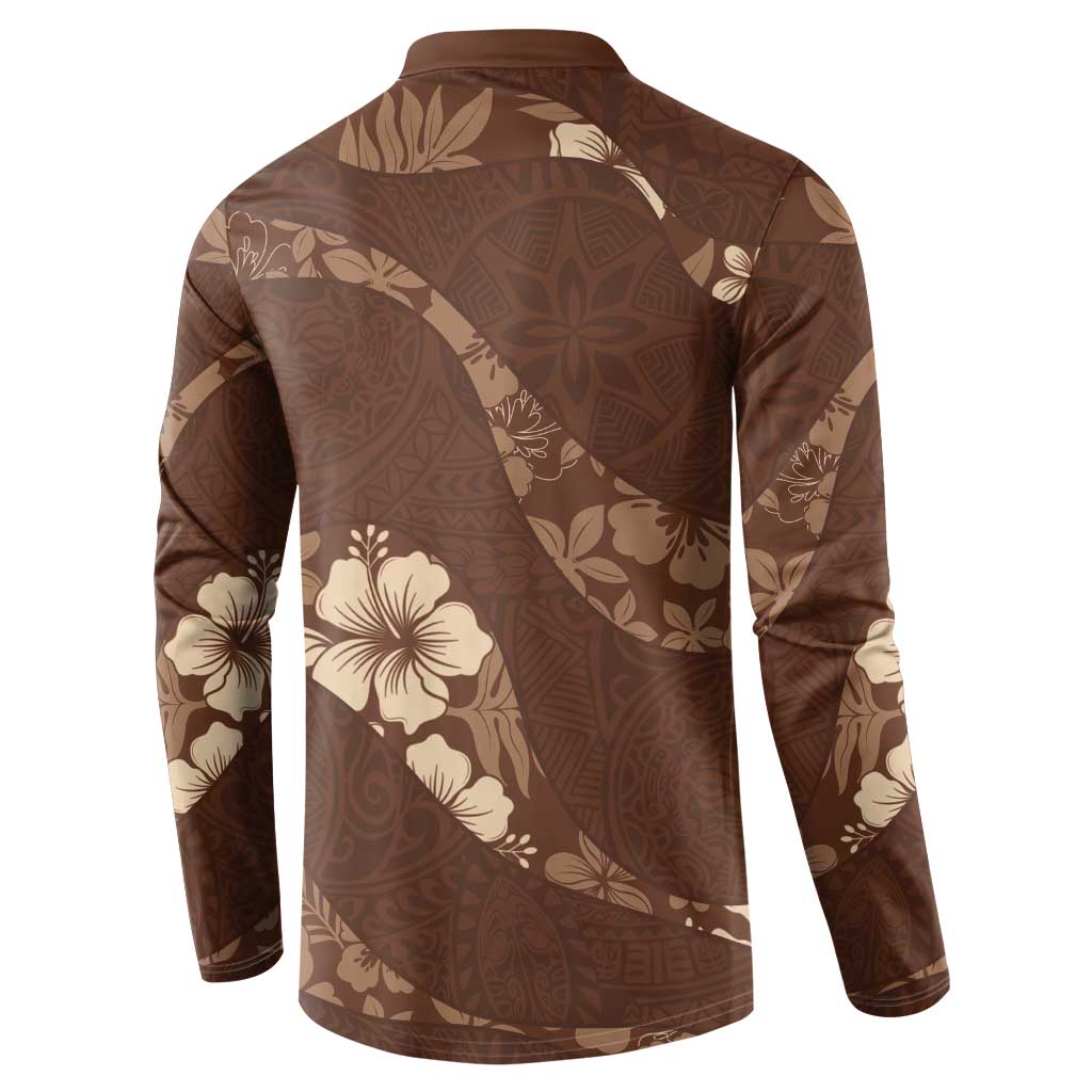 Aloha Hawaii Floral Tapa Button Sweatshirt Patchwork Mocha LT7 - Polynesian Pride