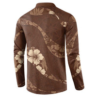 Aloha Hawaii Floral Tapa Button Sweatshirt Patchwork Mocha LT7 - Polynesian Pride