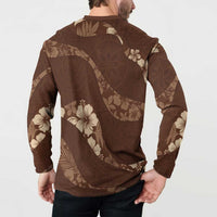 Aloha Hawaii Floral Tapa Button Sweatshirt Patchwork Mocha LT7 - Polynesian Pride