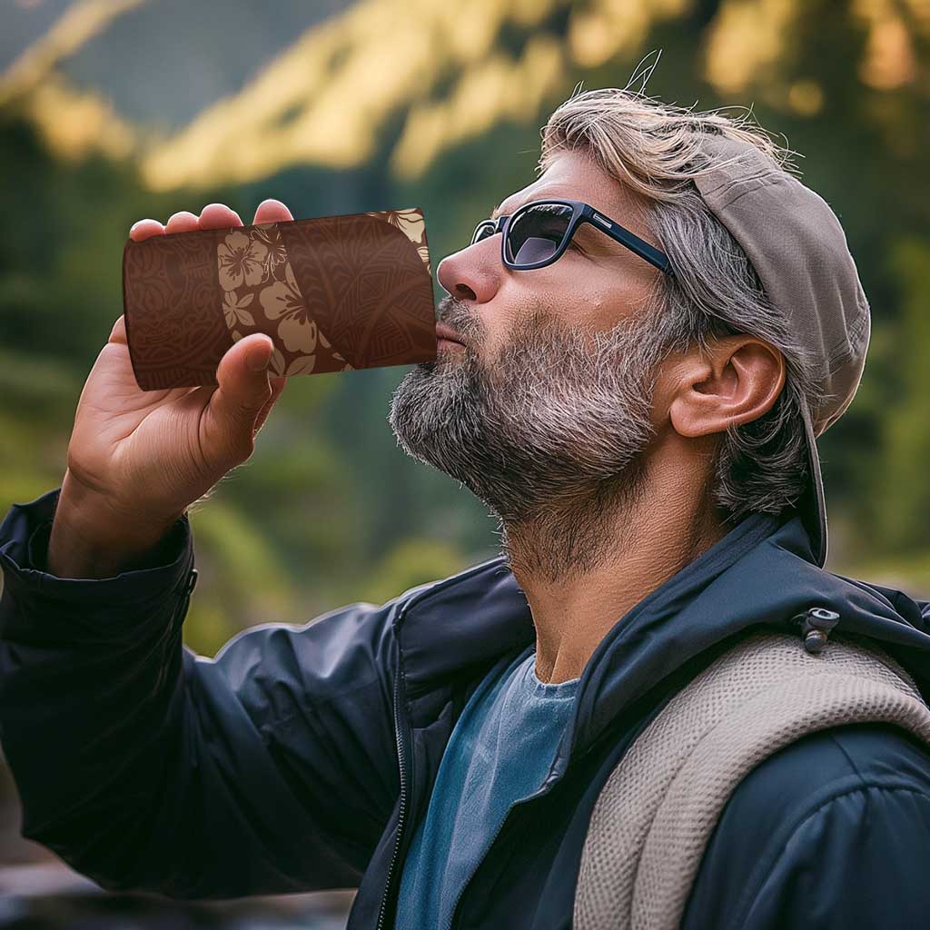 Aloha Hawaii Floral Tapa 4 in 1 Can Cooler Tumbler Patchwork Mocha - Polynesian Pride