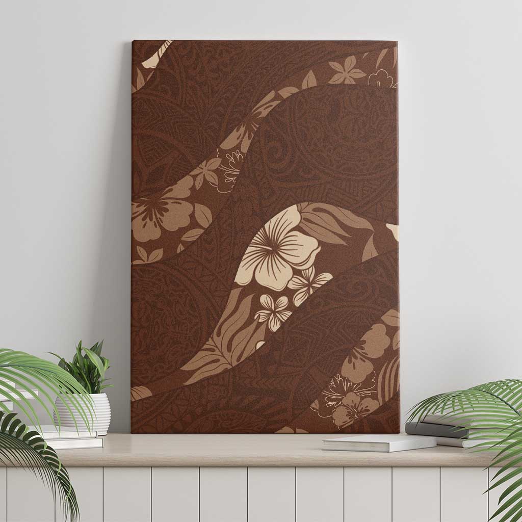 Aloha Hawaii Floral Tapa Canvas Wall Art Patchwork Mocha - Polynesian Pride