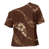 Aloha Hawaii Floral Tapa Cross Shoulder Shirt Patchwork Mocha LT7 - Polynesian Pride