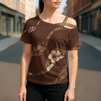 Aloha Hawaii Floral Tapa Cross Shoulder Shirt Patchwork Mocha LT7 - Polynesian Pride