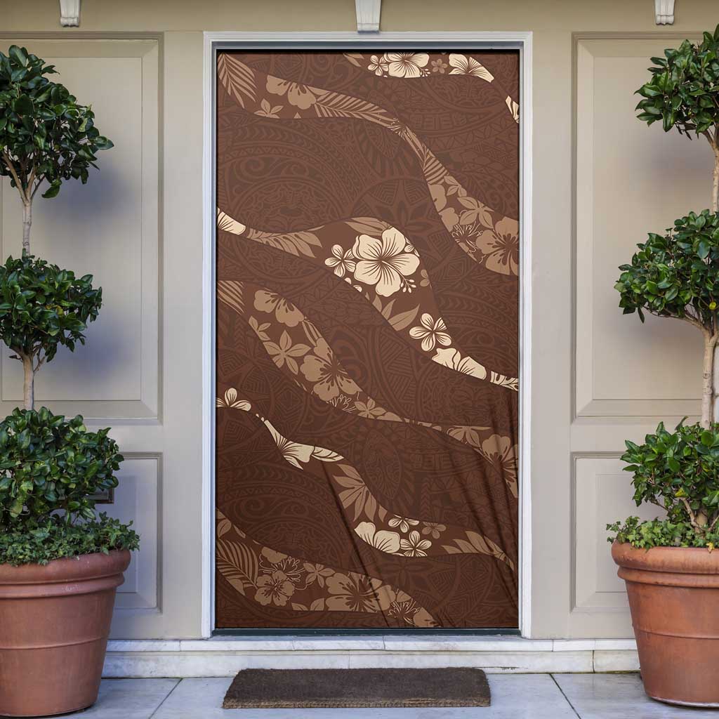 Aloha Hawaii Floral Tapa Door Cover Patchwork Mocha LT7 Mocha - Polynesian Pride