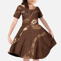 Aloha Hawaii Floral Tapa Family Matching Long Sleeve Bodycon Dress and Hawaiian Shirt Patchwork Mocha - Polynesian Pride