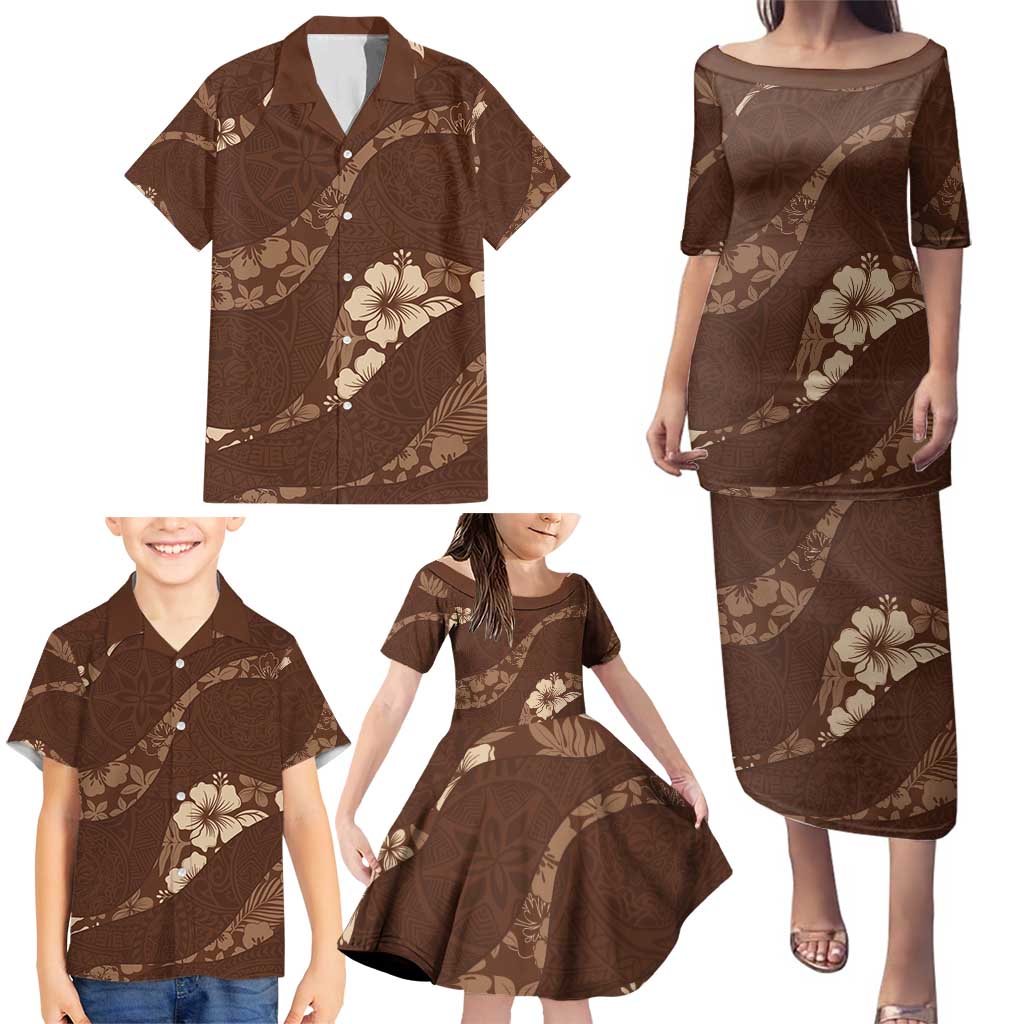 Aloha Hawaii Floral Tapa Family Matching Puletasi and Hawaiian Shirt Patchwork Mocha LT7 - Polynesian Pride