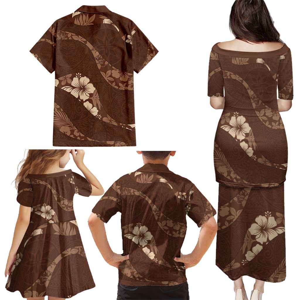 Aloha Hawaii Floral Tapa Family Matching Puletasi and Hawaiian Shirt Patchwork Mocha LT7 - Polynesian Pride