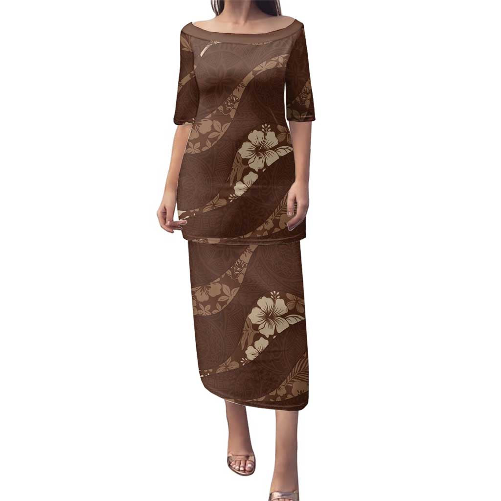 Aloha Hawaii Floral Tapa Family Matching Puletasi and Hawaiian Shirt Patchwork Mocha LT7 Mom's Dress Mocha - Polynesian Pride