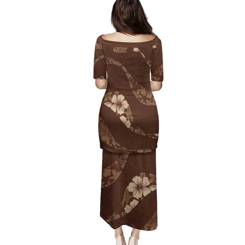 Aloha Hawaii Floral Tapa Family Matching Puletasi and Hawaiian Shirt Patchwork Mocha LT7 - Polynesian Pride