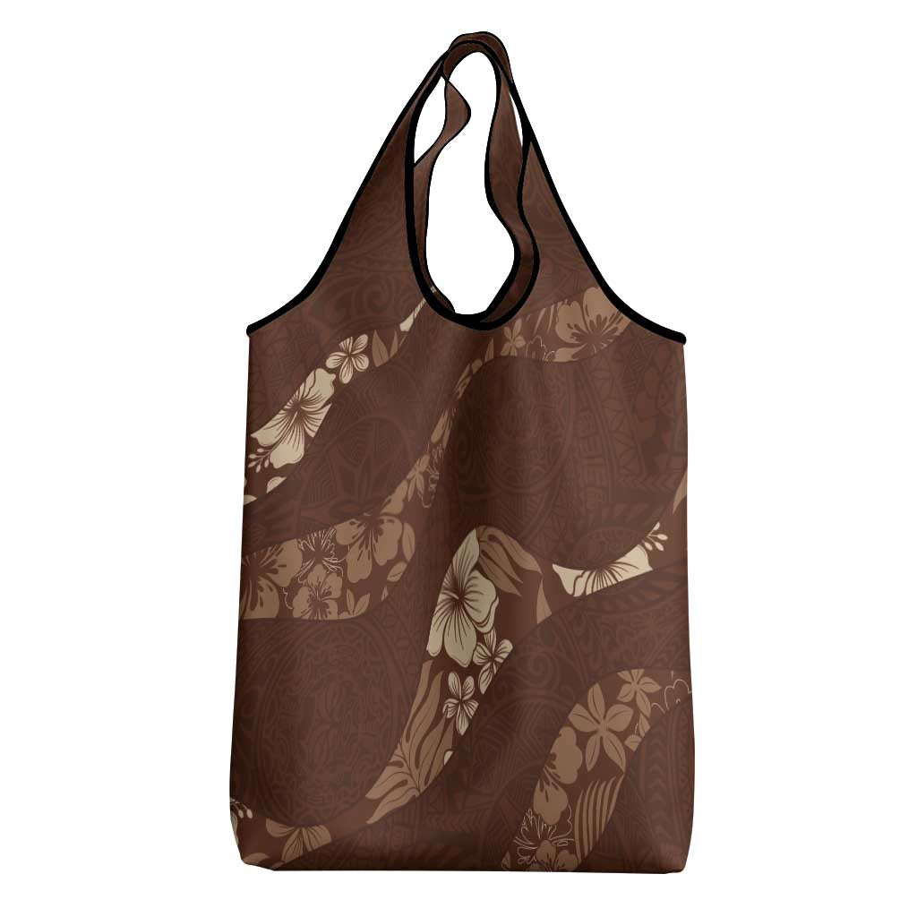 Aloha Hawaii Floral Tapa Grocery Bag Patchwork Mocha LT7 - Polynesian Pride