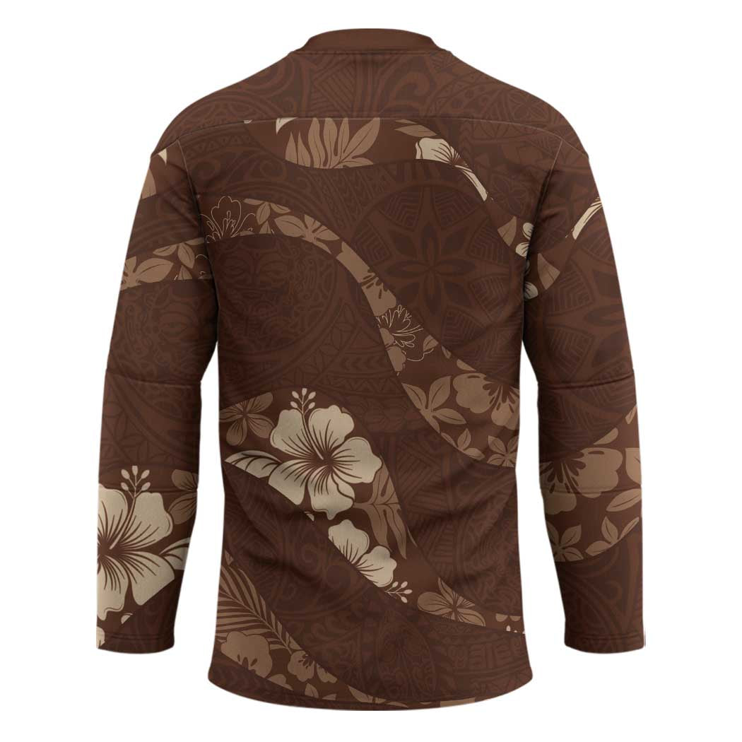 Aloha Hawaii Floral Tapa Hockey Jersey Patchwork Mocha - Polynesian Pride
