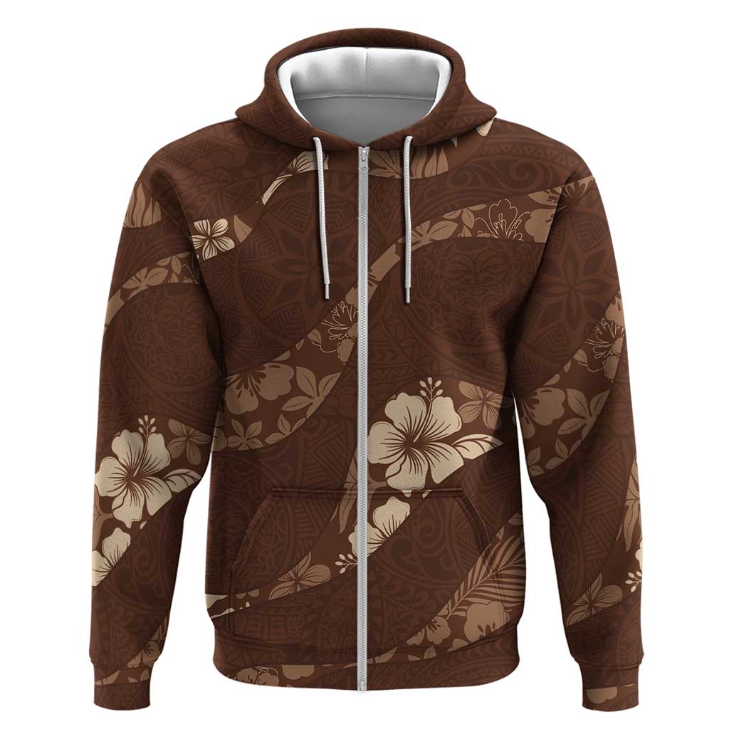 Aloha Hawaii Floral Tapa Hoodie Patchwork Mocha - Polynesian Pride