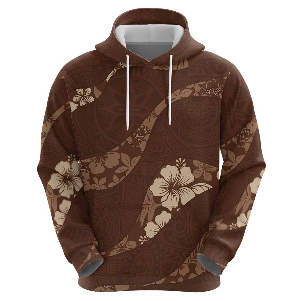 Aloha Hawaii Floral Tapa Hoodie Patchwork Mocha - Polynesian Pride