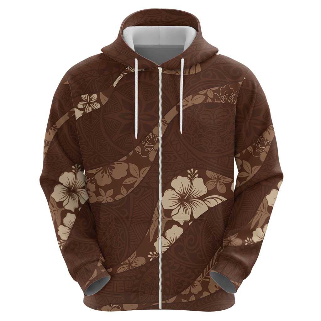 Aloha Hawaii Floral Tapa Hoodie Patchwork Mocha - Polynesian Pride