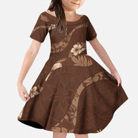 Aloha Hawaii Floral Tapa Kid Short Sleeve Dress Patchwork Mocha - Polynesian Pride
