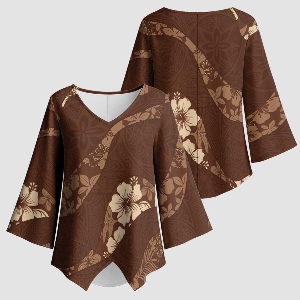 Aloha Hawaii Floral Tapa Kimono Sleeve Blouse Patchwork Mocha - Polynesian Pride