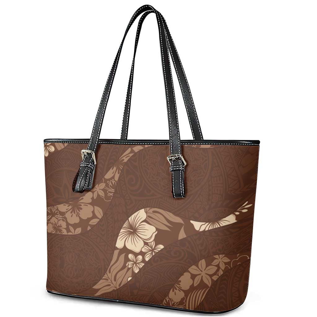 Aloha Hawaii Floral Tapa Leather Tote Bag Patchwork Mocha - Polynesian Pride