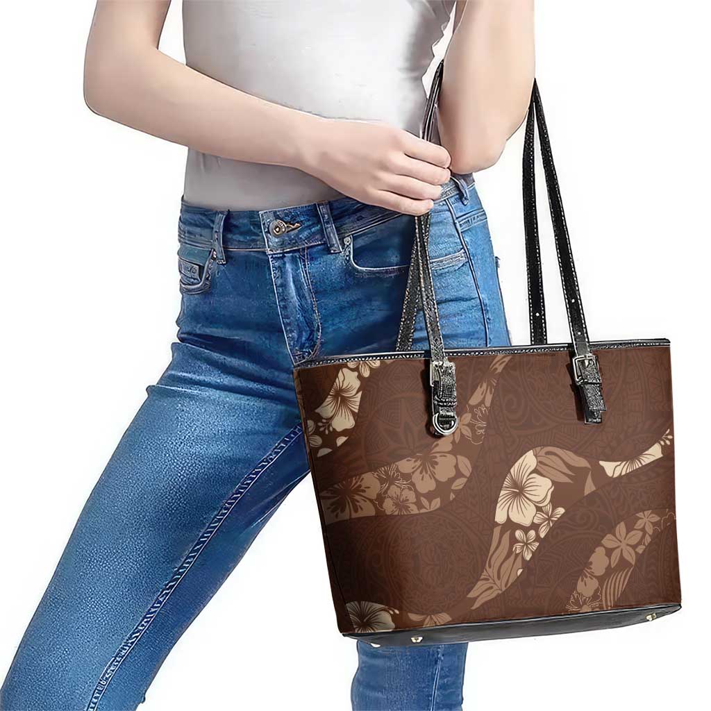 Aloha Hawaii Floral Tapa Leather Tote Bag Patchwork Mocha - Polynesian Pride