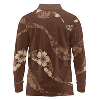 Aloha Hawaii Floral Tapa Long Sleeve Polo Shirt Patchwork Mocha LT7 - Polynesian Pride