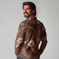 Aloha Hawaii Floral Tapa Long Sleeve Polo Shirt Patchwork Mocha LT7 - Polynesian Pride