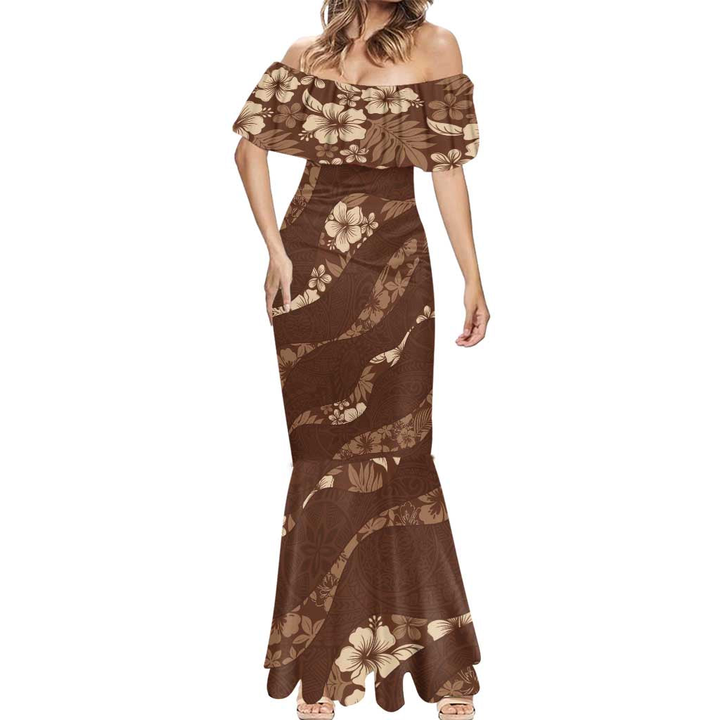 Aloha Hawaii Floral Tapa Mermaid Dress Patchwork Mocha - Polynesian Pride