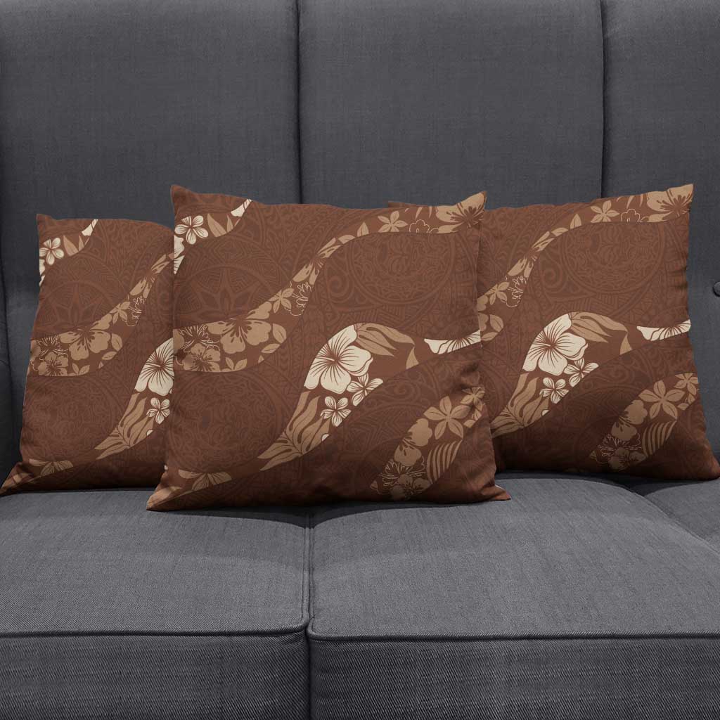 Aloha Hawaii Floral Tapa Pillow Cover Patchwork Mocha - Polynesian Pride